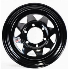 Black and White 15X8'' Eight Spokes Steel Wheel for Trailers and 4x4 Cars